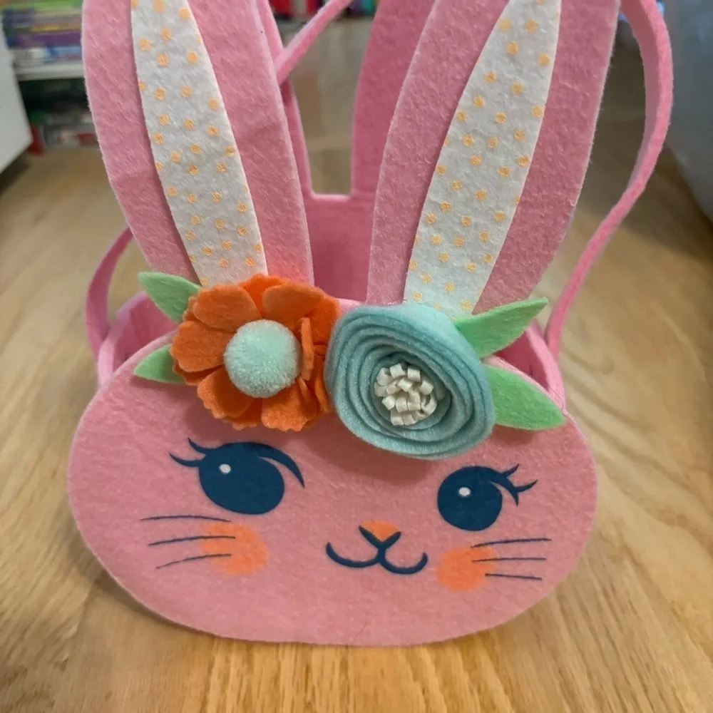 Felt Bunny Basket Easter Flowers Girl Face Pink Spritz Pastel Boho Target